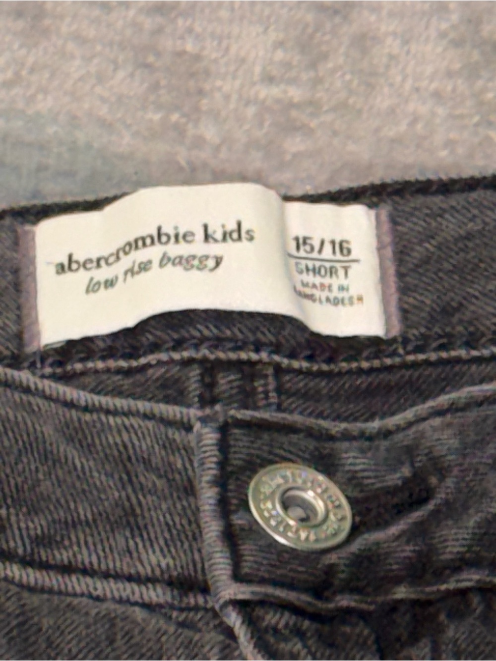 abercrombie kids charcoal black low-rise baggy jeans